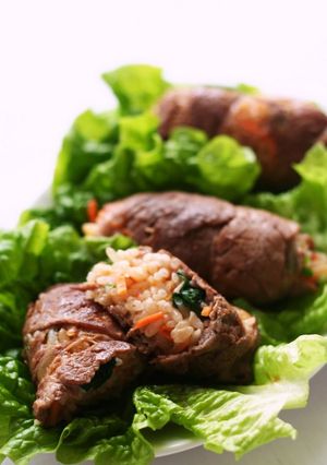 A picture of Rolled Bibimbap with Beef.