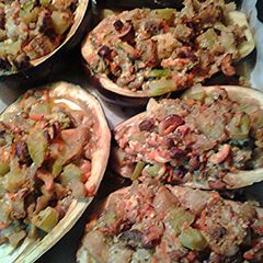 A picture of eggplant boats.