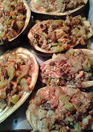 A picture of eggplant boats.