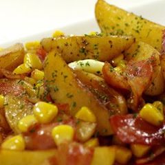 A picture of New Potatoes, Bacon, and Corn Sautéed with Butter & Soy Sauce.