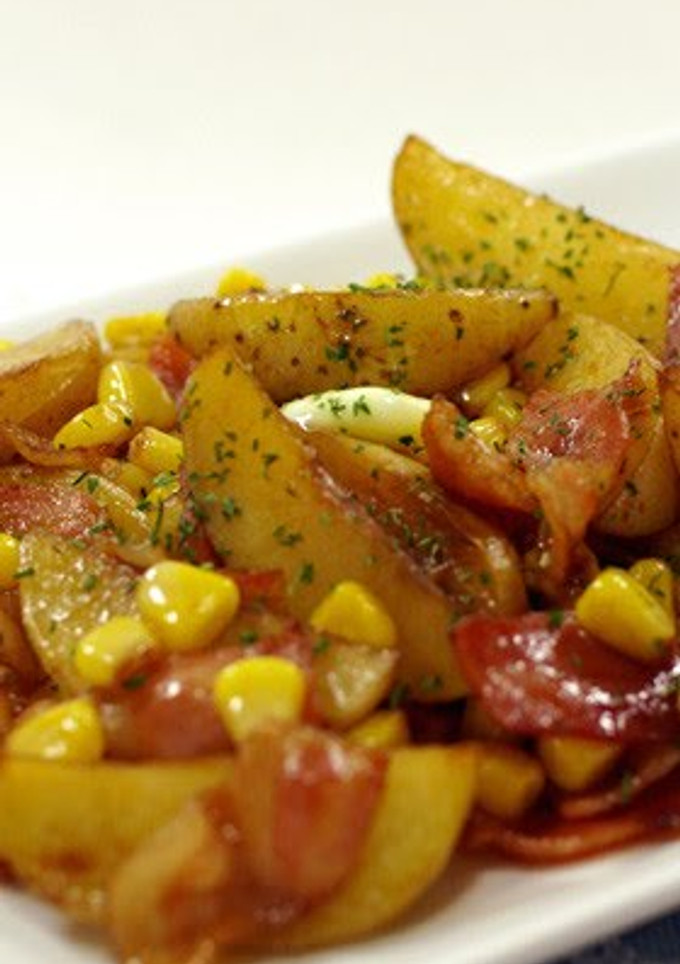 A picture of New Potatoes, Bacon, and Corn Sautéed with Butter & Soy Sauce.