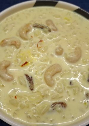 A picture of Poha Kheer or Chirer Amrita Bhog.