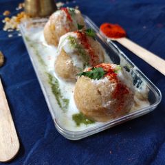 Mixed lentil dahi bhalla A picture of Mixed lentil dahi bhalla.