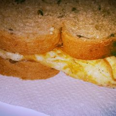 A picture of Square fried egg sandwich.
