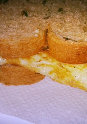 A picture of Square fried egg sandwich.