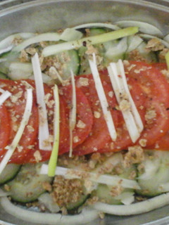 A picture of My Cucumber and Tomato Pepper Salad.