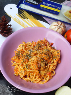 Foto resep Spaghetti Creamy Tomato Shrimp