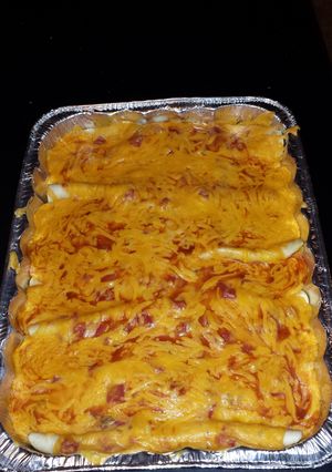 A picture of Sharon's cheesy enchiladas.