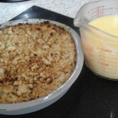 A picture of Rhubarb Crumble with Custard 😙.