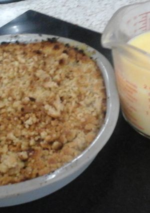 A picture of Rhubarb Crumble with Custard 😙.