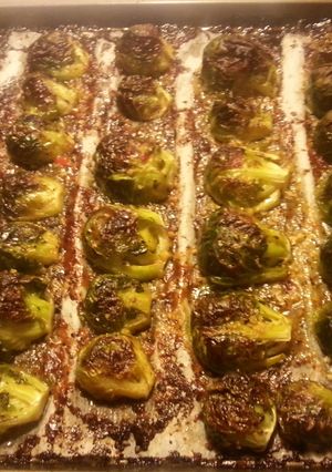 A picture of Oven baked brussel sprouts.