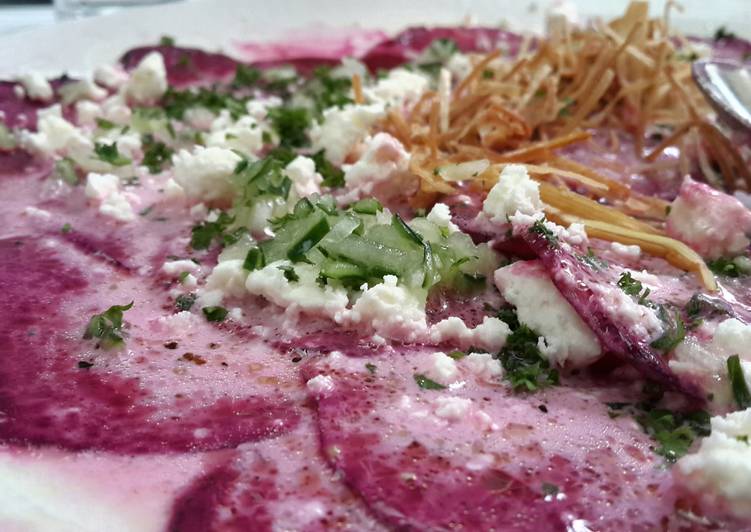 Steps to Prepare Speedy Beetroot carpaccio with goat cheese