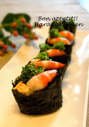 A picture of Broccolini and Shrimp Sushi Rolls.