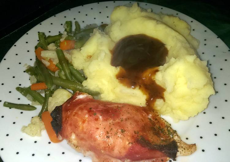 Step-by-Step Guide to Make Quick Mandys stuffed chicken and mash potatoes