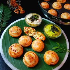 Walnut, Paneer and Cheese stuffed Paddu A picture of Walnut, Paneer and Cheese stuffed Paddu.