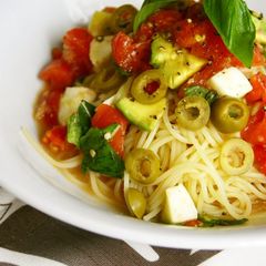 Caprese-Style Tomato and Avocado Cold Pasta A picture of Caprese-Style Tomato and Avocado Cold Pasta.