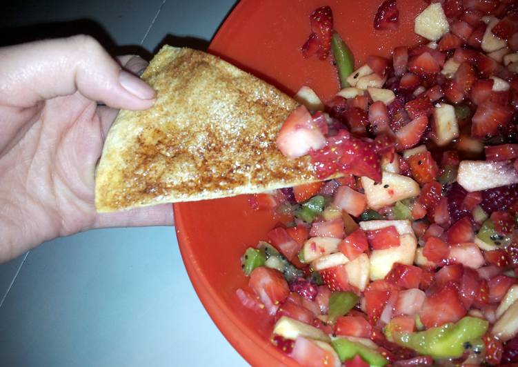 Simple Way to Make Homemade fruit salsa with baked cinnamon chips