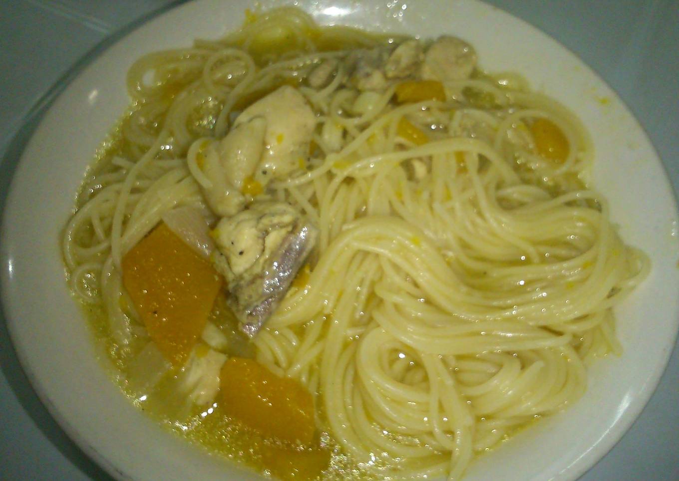 Chicken squash noodles soup