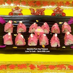 A picture of Rose Coconut Mithai.