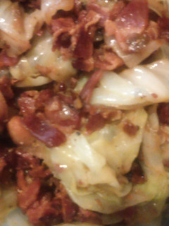 A picture of Fried Cabbage with BACON.