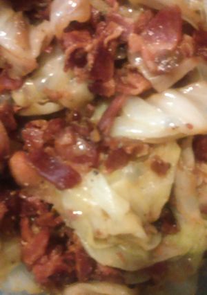 A picture of Fried Cabbage with BACON.