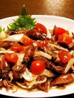 A picture of Sweet Onion and Firefly Squid Marinated in Balsamic Vinegar.