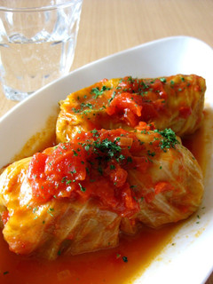 A picture of Cabbage Rolls Simmered in Tomato Sauce.