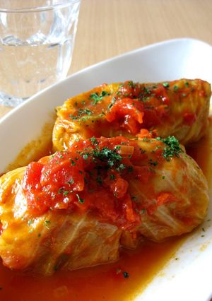 A picture of Cabbage Rolls Simmered in Tomato Sauce.