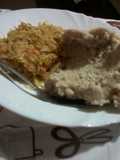 A mixture of cabbage and eggs with ugali