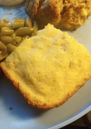 A picture of Cream of Mushroom Cornbread with Sausage.