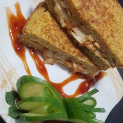 A picture of Egg Sandwich with Chicken n Cheese !.