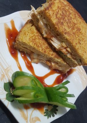 A picture of Egg Sandwich with Chicken n Cheese !.