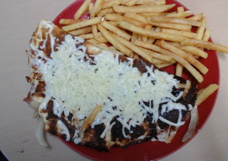 My Folded Omelette with Bacon, Onion and Cheese Inside, Topped with Grated Mozzarella 😘