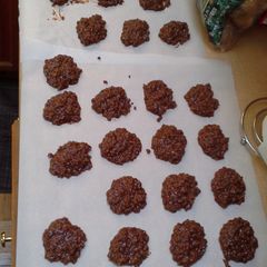 A picture of Chocolate peanut butter no-bake cookies (preacher cookies).