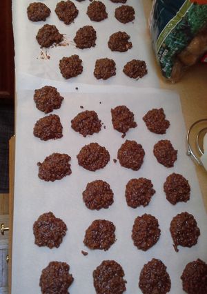 A picture of Chocolate peanut butter no-bake cookies (preacher cookies).
