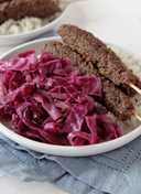 Beef Kebabs with Sautéed Red Cabbage and Rice with Fresh Thyme