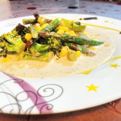 A picture of Asparagus and broccoli.