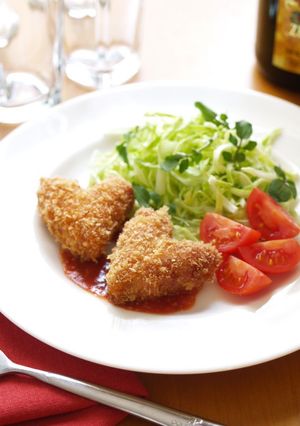 A picture of Heart-Shaped Bite-Sized Tonkatsu.