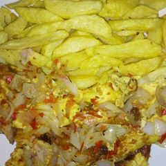 A picture of Chips with Soft Omelette.