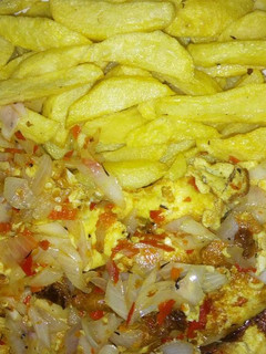 A picture of Chips with Soft Omelette.