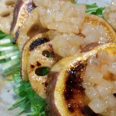 A picture of Lotus Root and Sweet Potato Salad with Pear Sauce.