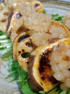 A picture of Lotus Root and Sweet Potato Salad with Pear Sauce.