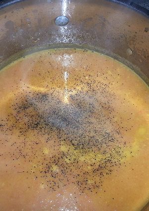 A picture of Carrot Soup w/ Coconut and Lemongrass.