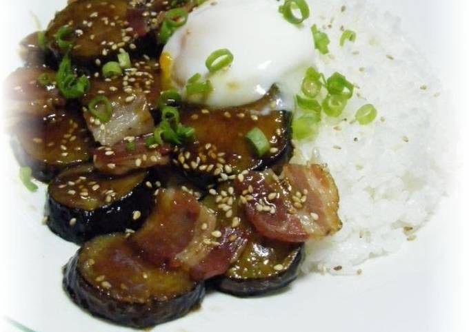 Eggplant and Bacon with Poached Egg