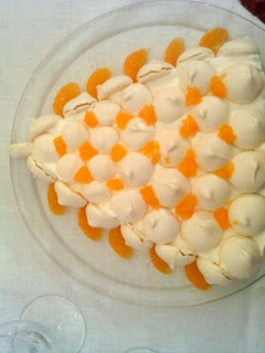 A picture of PAVLOVA with Greek yogurt and mantarin sauce.