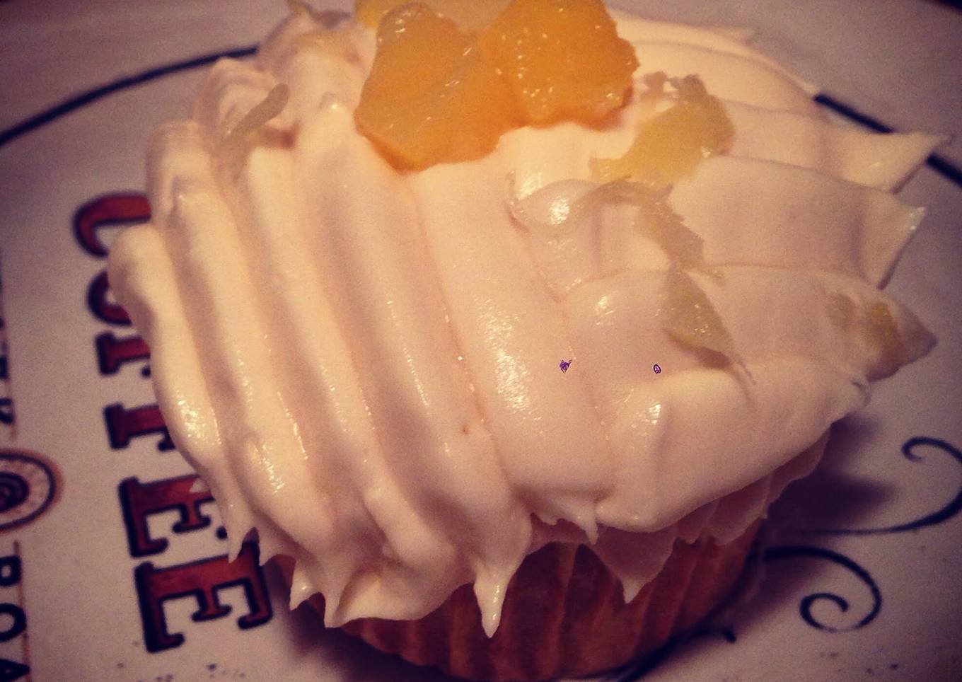 Pineapple & Coconut Cupcake W/ Coconut Frosting & Pineapple Shredding On Top