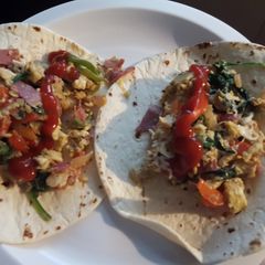 A picture of Veggie and Turkey Bacon Breakfast Burritos.