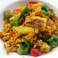 A picture of Scrambled Eggs With Pineapple And Bell Pepper.