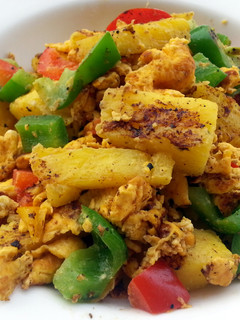 A picture of Scrambled Eggs With Pineapple And Bell Pepper.