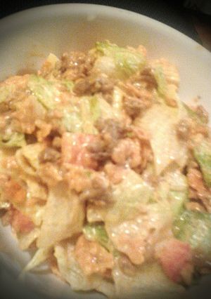 A picture of Taco salad, dorito style!.